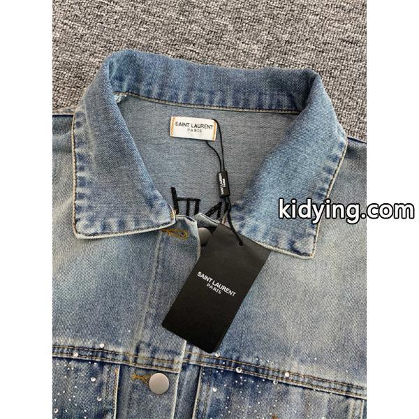 SAINT LAURENT 偽物 秋冬フェミニントレンディ ライトブルー ブリリアントアクセント デニムジャケット サンローラン-7
