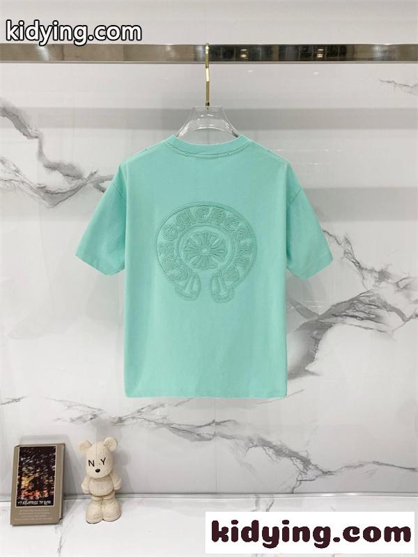 クルーネック クロムハーツ コピー 半袖Tシャツ Chrome Hearts 3カラー ワンポイントデザイン ホワイト ミント ブラック-2