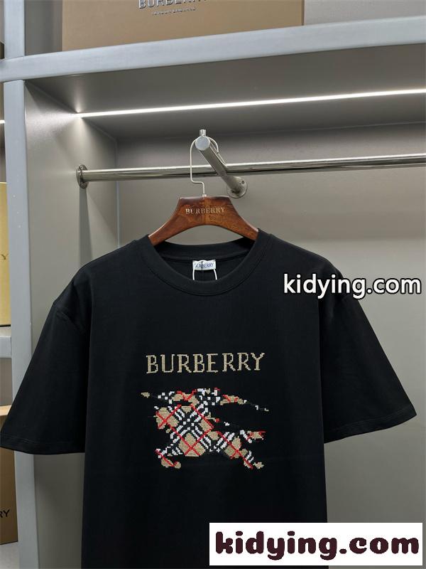 ホース×チェックモザイク ビッグロゴ モダンデザイン BURBERRY バーバリー コピー 半袖Tシャツ クリーンコーデ-2