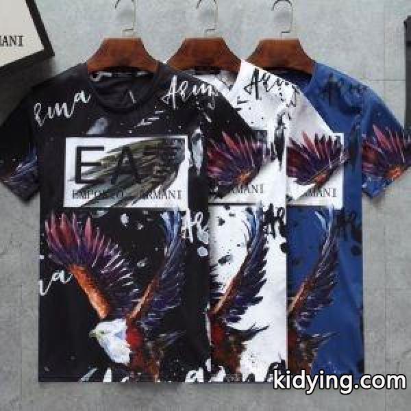 爆買い 綿100%デイリー幅広いテイストｔシャツ半袖ブラックホワイトブルーARMANIアルマーニ t シャツ 激安-0