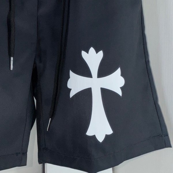 ホワイトクロス入りブラックスイムショーツ Chrome Hearts 激安 通気メッシュ仕様 クロムハーツ休闲ハーフパンツ-7