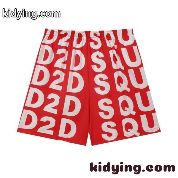 ホワイトタイポグラフィ総柄レッドスイムショーツ ディースクエアード 激安 メッシュ裏地 DSQUARED2メープルパッチ短パン-1