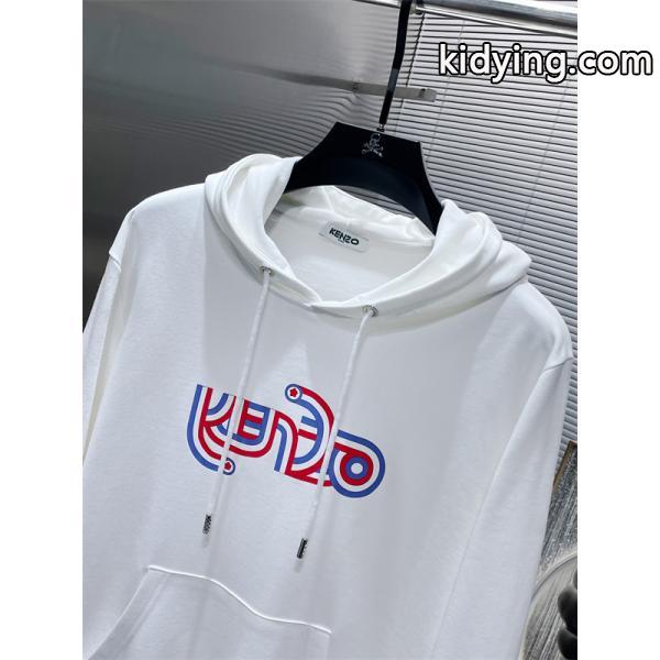 ホワイト レッド&ブルー ロゴプリント パーカー ケンゾー KENZO 偽物 秋冬 クリーン モダンな 注目-3