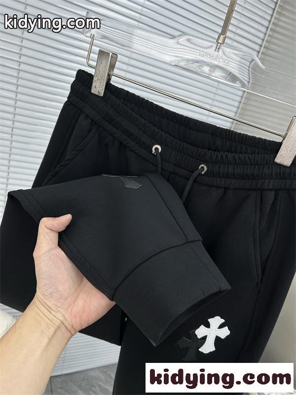 ブラック イージーパンツ Chrome Hearts ダブルクロスワッペン クロムハーツ コピー ドローコードウエスト サイドポケット ジョガーシルエット-5