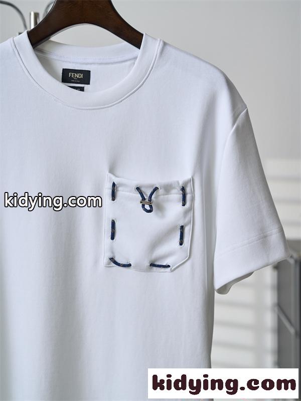 フェンディ コピー ポケット付き Tシャツ 半袖 ワイドフィット ホワイト ブラック カジュアル 日常 軽やか-4