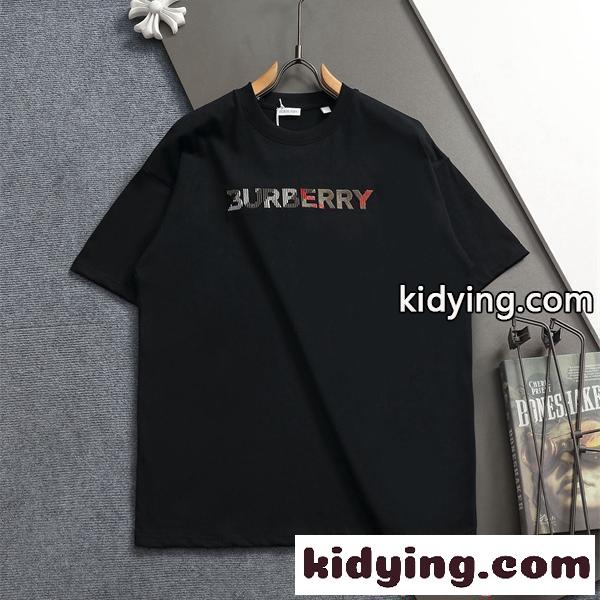 人気拡大 ブラック BURBERRY バーバリー コピー プリント モダン カジュアル メンズ 半袖Tシャツ-2