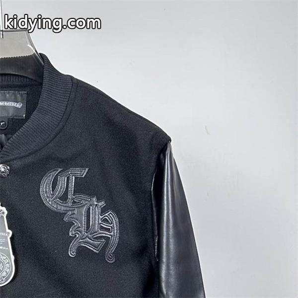 CHROME HEARTS コピー 上品 重厚 レザースタジャン クロス刺繍 ブラック クロムハーツ-1