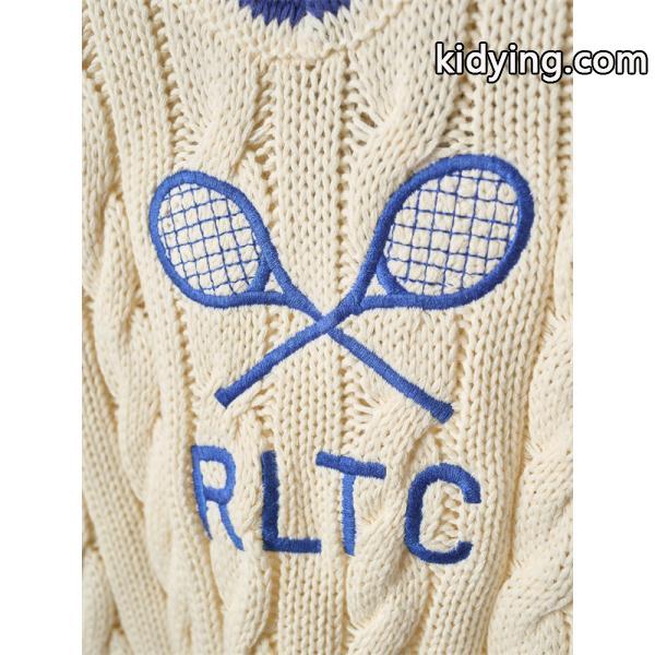 ベージュ テニスラケットプリント V 领 麻花纹 ニット ポロラルフローレン POLO RALPH LAUREN 偽物 秋冬 上品-4