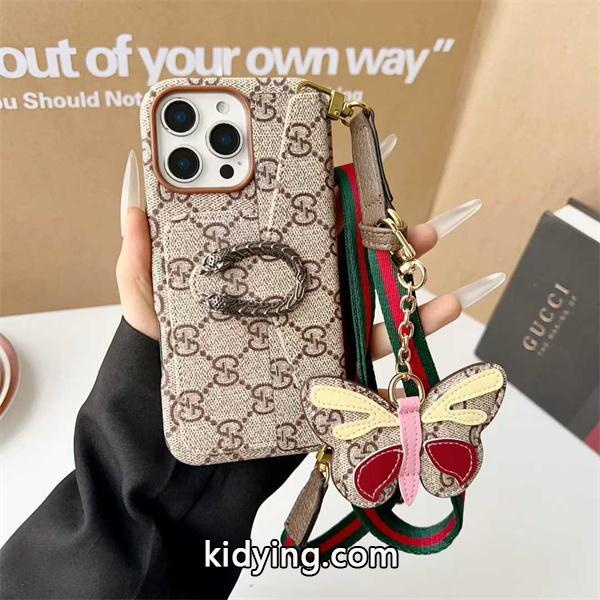 グッチGucci激安酒神横型カードポケット付きソフトケースストラップ対応iPhone用-6
