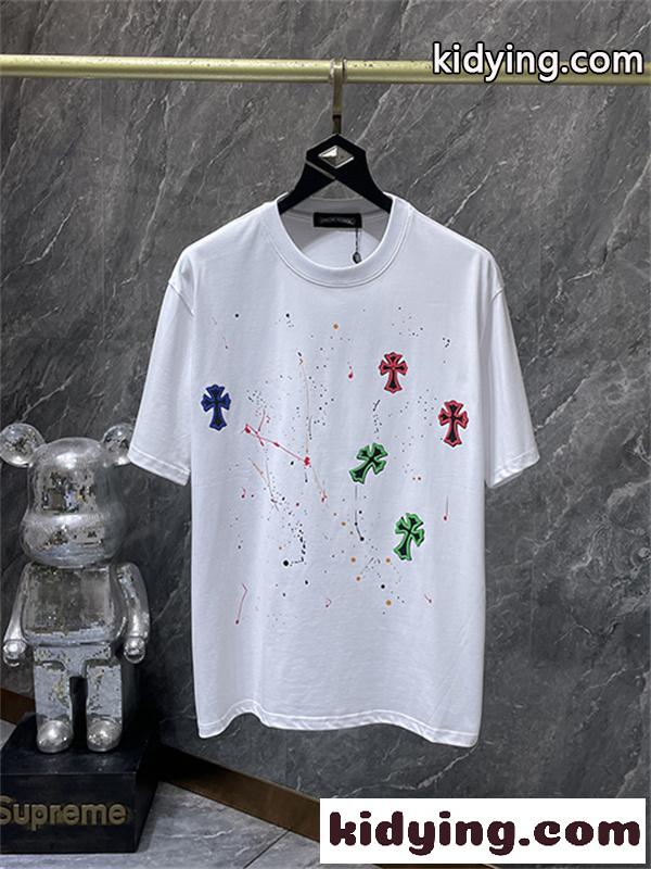 ブラック 半袖Tシャツ Chrome Hearts クロムハーツ コピー トーンオンサークルロゴ バックプリント クルーネック ゆったりシルエット-5