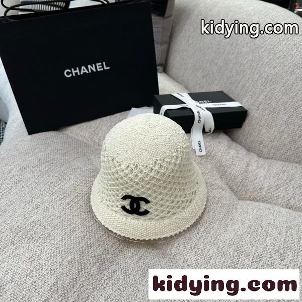 2026新作 CHANEL シャネル 透かし編みバケットハット レディース サマーニット帽 軽量通気性 ワイドブリム ココマークデザイン-12