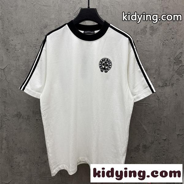 CHROME HEARTS クロムハーツ コピー Tシャツ 半袖 ラインデ ワンポイント オーバーサイズ ブラック-1