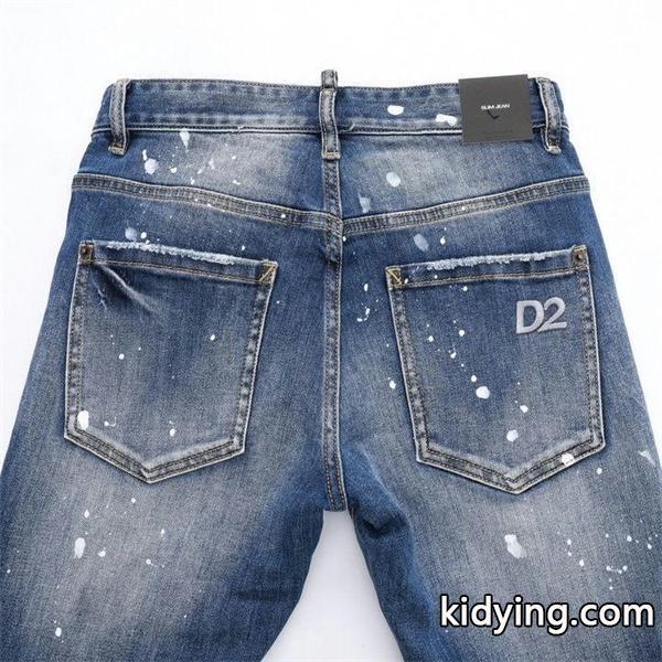 Dsquared2風 激安 スリムフィット ヴィンテージデニム メンズ ダメージ加工 スプラッシュペイント ジーンズ-2
