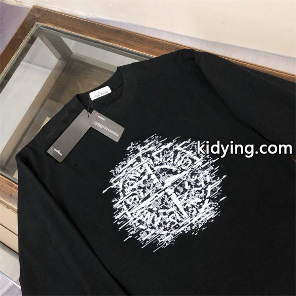 STONE ISLAND長袖ｔシャツ コピー 秋コーデ トレンド 上質 グリッチロゴ ブラック ストーンアイランド-1