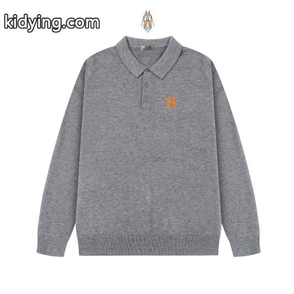 シック グレー＆ブラック 人気爆発 HERMES エルメス コピー ポロセーター 上品カジュアル-0