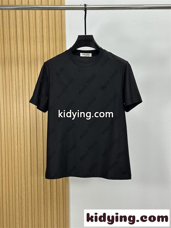 総柄モチーフ ミニマルスタイル すっきりシルエット MIUMIU ミュウミュウ コピー コットンTシャツ 日常ウェア-2