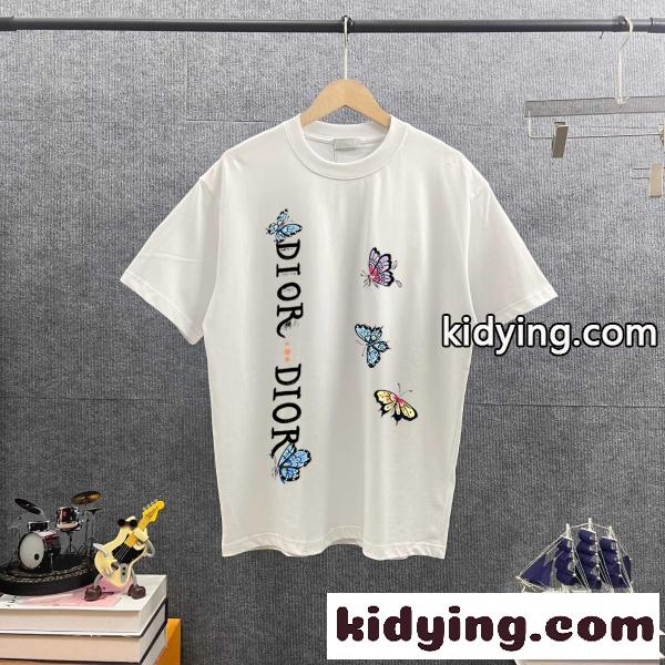 2026春夏新作ディオール蝶モチーフプリント半袖Tシャツゆったりクルーネック個性派デザイン-4