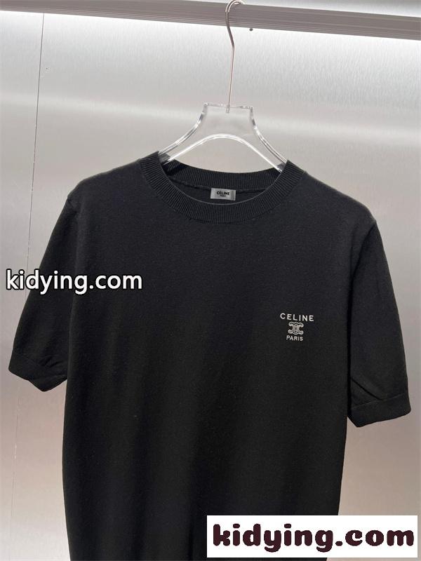 サマーニット風 ロゴワンポイント クルーネック きれいめカジュアル CELINE セリーヌ コピー 半袖Tシャツ-5