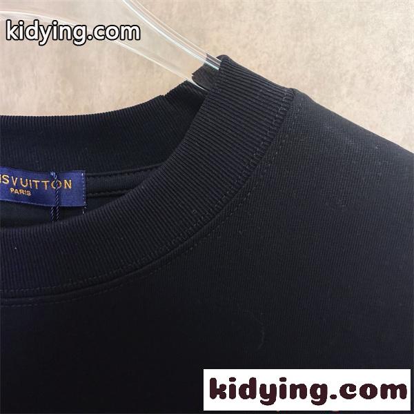 ブラック ルイ・ヴィトン コピー 半袖Tシャツ ロゴ装飾デザイン クルーネック シンプル 高級感 デイリー Louis Vuitton ルイ・ヴィトン-6