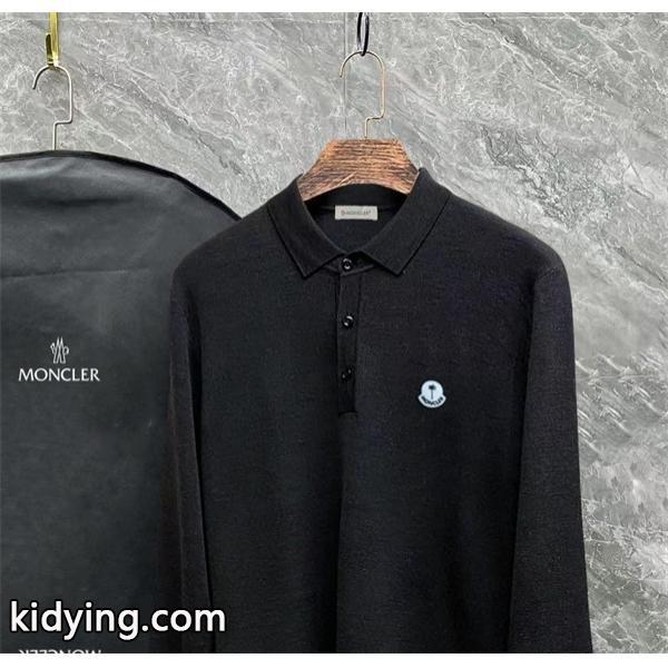 MONCLER ブラック / グレー セーター POLO ブルー スマイル ロゴ 2025秋冬 モンクレール スーパーコピー-4