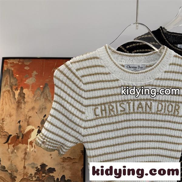 ディオール スーパーコピー Tシャツ レディース ニット 半袖 ボーダー ロゴ入り 春夏 上品 シンプル カジュアル Dior-6