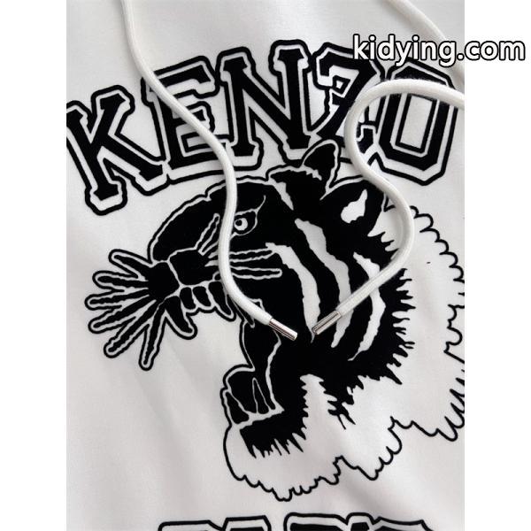 ケンゾー ホワイト 虎柄×ロゴダイナミックプリント パーカー KENZO コピー 秋冬 プレミアム トレンド-3