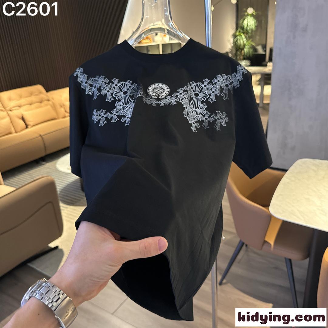 クロムハーツ コピー 半袖 Tシャツ ブラック ホワイト クロス刺繍ロゴ フラワーモチーフ ストリートファッション メンズ Louis Vuitton-4