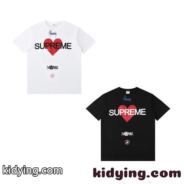 半袖Tシャツ SUPREME ブラック シュプリーム コピー ホワイト ハートロゴ プリントデザイン コラボ風 ストリート-1