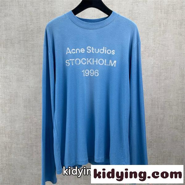 Acne ロゴプリント Tシャツ ブルー 長袖 カジュアル ストリート 抜け感 アクネストゥディオズ コピー-0