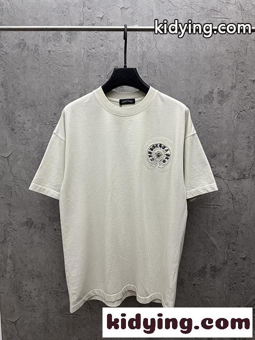 半袖Tシャツ Chrome Hearts クロムハーツ コピー フローラルクロスバックロゴ ゴシックレタリング クルーネック ゆったりシルエット-3
