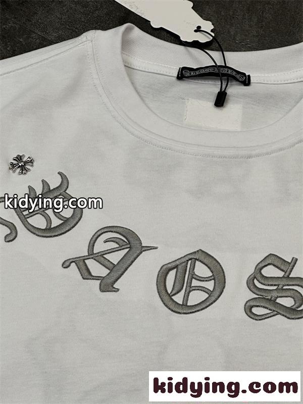 クロムハーツ コピー 半袖 Tシャツ メンズ ワイドフィット 刺繍デザイン クロスモチーフ ゴシック文字 バックプリント フロントロゴ オーバーサイズ カジュアル ストリート ホワイト 春夏-4