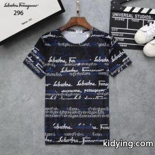 フェラガモ コピーFERRAGAMO超激得高品質コットン100%ロゴプリントｔシャツ半袖メンズホワイトブラック赤色-0