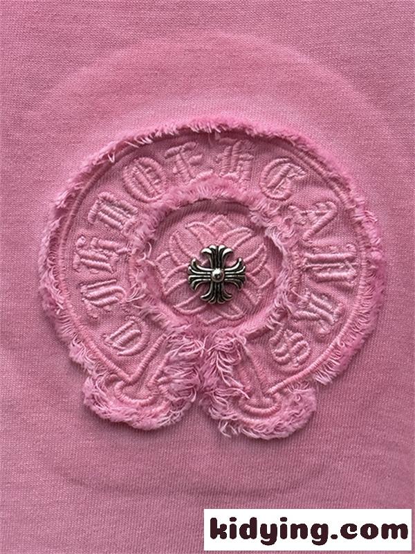 ピンク 半袖カットソー Chrome Hearts クロムハーツ コピー トーンロゴ ワンポイント刺繍風 ウォッシュ加工 丸首 カジュアルトップス-11