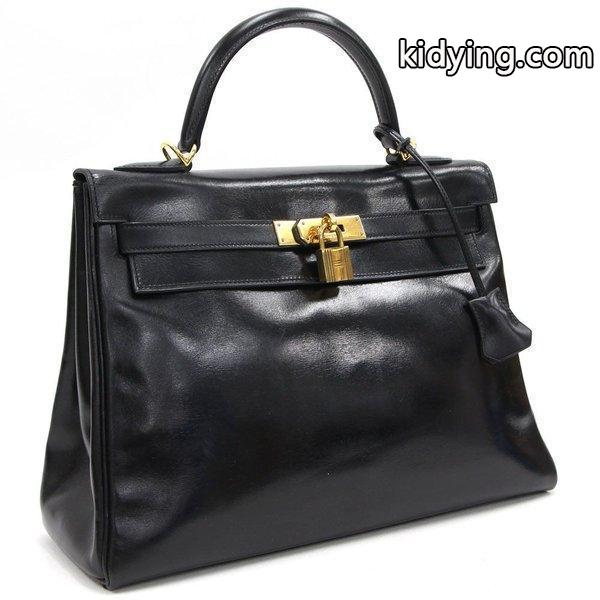エルメス ハンドバッグ ケリー32 ブラック ゴールド金具 ボックスカーフ 内縫い 中古 黒 革 レザー カーフ ヴィンテージ アンティーク HERMES :180209002:夢市場プレミア - 通販ショッピング-0
