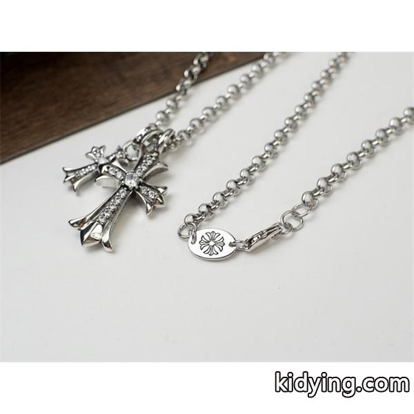 クロムハーツ コピー 洗練 優美 シルバーネックレス クロスチャーム ラインストーン CHROME HEARTS-0