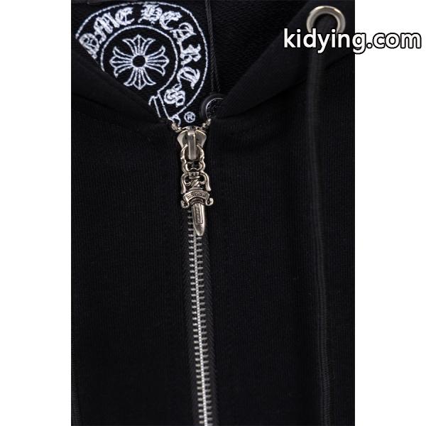 クロムハーツ コピー Chrome Hearts パーカー 新作 ブラック 十字刺繍 小ロゴ 快適フルジップ 秋冬注目トレンド-4