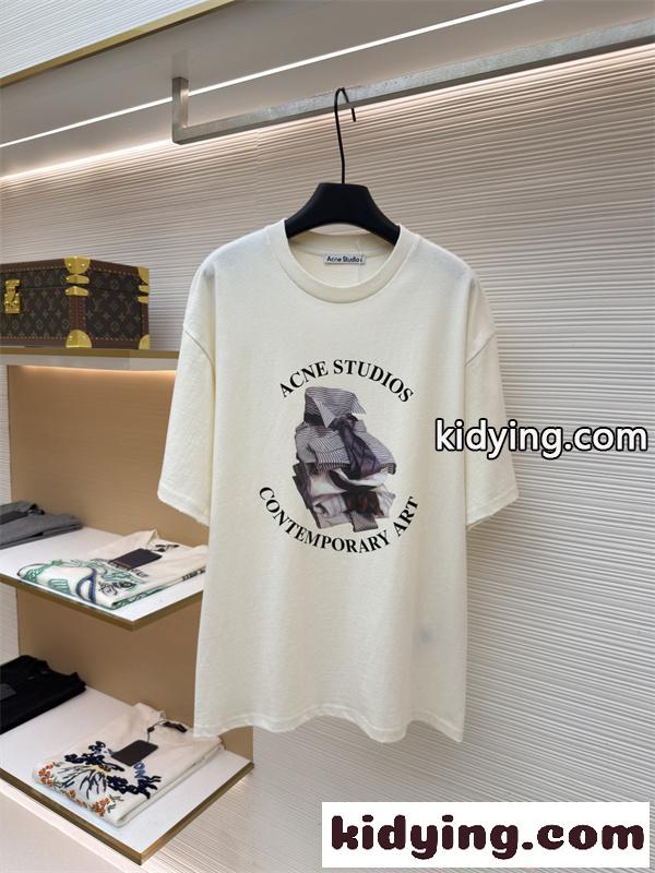 好評発売 ブラウン 立体ロゴ ゆったり カジュアル ACNE STUDIOS アクネ ストゥディオズ コピー 半袖Tシャツ-1