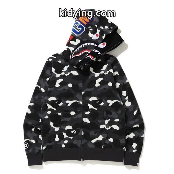 ブラック カモフラージュ シャーク 連帽 ジップアップ ベイプ BAPE 偽物 秋冬 個性 トレンディ-2