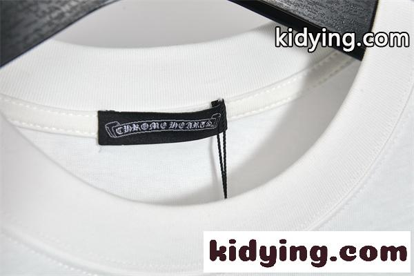 ホワイト 半袖Tシャツ Chrome Hearts クロムハーツ コピー 胸元ワンポイントロゴ バックビッグクロスグラフィック クルーネック モノトーンデザイン-3