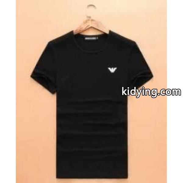 シンプルなアルマーニＴシャツ通販半袖左胸ロゴありARMANIクールネックインナートップス2色可選-0