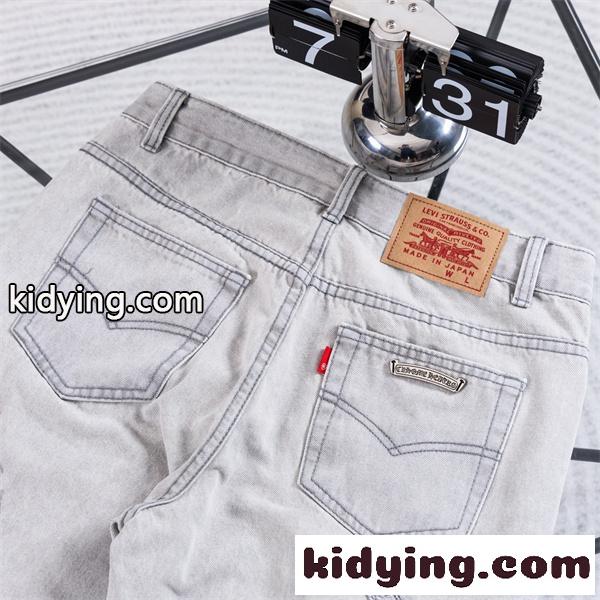 ライトグレー デニムパンツ Chrome Hearts クロムハーツ コピー クロス刺繍パッチ ウォッシュ加工 ストレートシルエット 5ポケットジーンズ-3