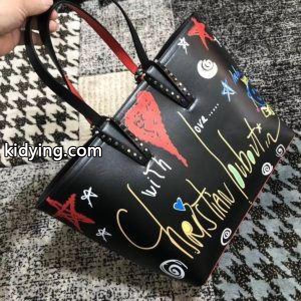 良好な材質Christian Louboutinクリスチャンルブタン2018SS限定グラフィティCABATAレディース本革トートバッグコピー-0