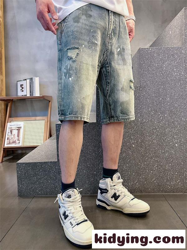 ラックデニム ショートパンツ Chrome Hearts クロスパッチ装飾 クロムハーツ コピー カットオフ裾 レッドホワイト ワイドポケット-5