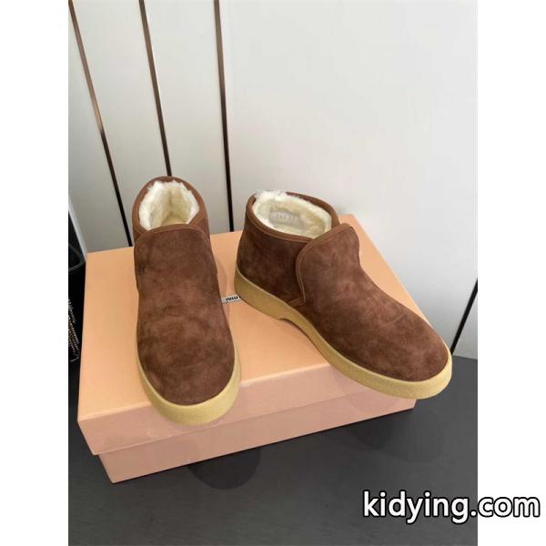 Miu Miu ミュウミュウ コピー 激安 秋冬新作 羊毛 Snow Boots レディース 防寒 スエード ショート丈 雪地靴 ふわふわ裏毛-4