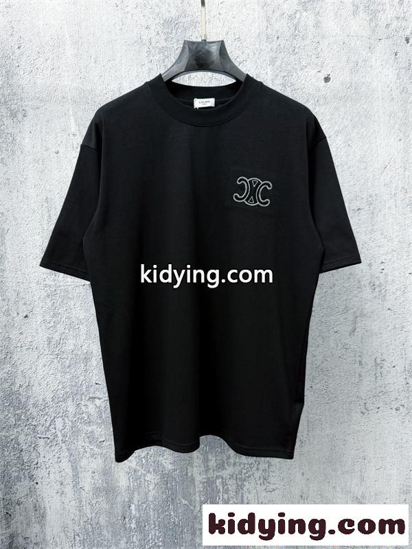 CELINE 半袖 セリーヌコピー Tシャツ 胸刺繍 バックロゴ クルーネック ブラック ホワイト メンズ レディース ユニセックス カジュアル 人気-3