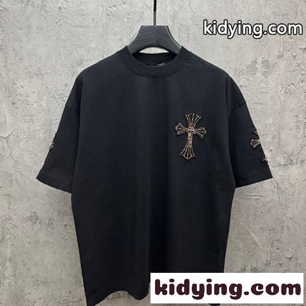 CHROME HEARTS クロムハーツ 2026新作 メンズ 半袖Tシャツ クロスフローラル 刺繍 グラフィック オーバーサイズ 高街風-0