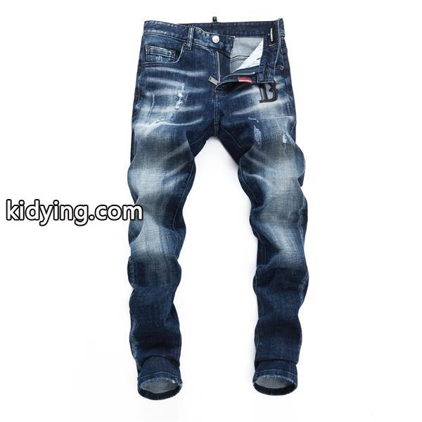 Dsquared2 激安 ダメージデニム メンズ ジーンズ ヴィンテージ加工 ストレッチ スリムフィット カジュアルパンツ-0