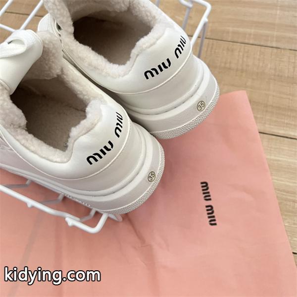 ミュウミュウMIUMIU激安加絨レザースニーカーレディース小白シューズ早春新作-3