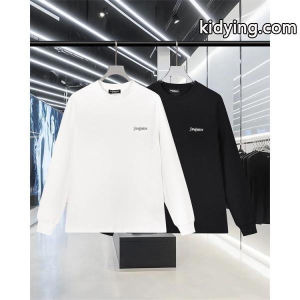 SAINT LAURENT コピー 秋冬ベーシック万能 ブラック ミニロゴ ロングスリーブ T シャツ サンローラン-8