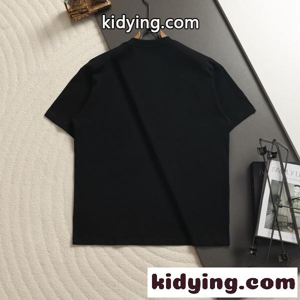 BURBERRYバーバリーブルー刺繍ホースロゴ半袖Tシャツ320g厚手コットン微ゆったりシルエット-4